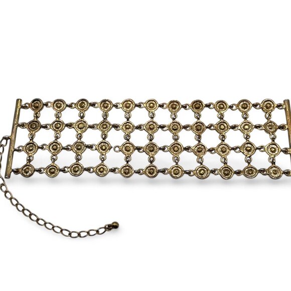 Vintage Pink & Fusia Rhinestone Bracelet Big Chunky Thick Antiqued Gold Tone - Picture 6 of 10